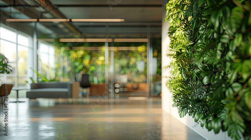 Green  sustainable and ecological office space with daily employee traffic A modern and eco-friendly startup with ESG standards and an office with care for employee well-being and a healthy environmet