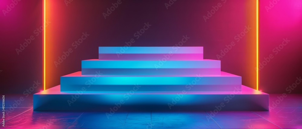 Abstract podium of strategic partnerships illuminated in retro color, with big copy space Abstract podium of strategic partnerships illuminated in retro color, with big copy space