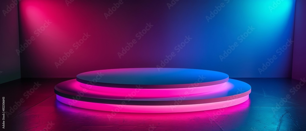 Abstract podium of strategic partnerships illuminated in retro color, with big copy space Abstract podium of strategic partnerships illuminated in retro color, with big copy space