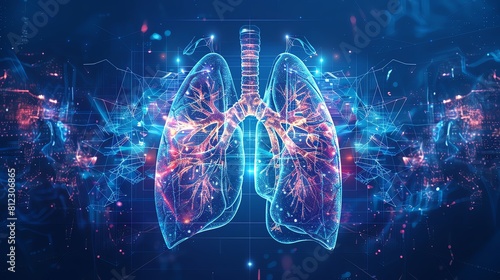 Abstract human lungs and heart in futuristic digital style on blue background with neon light effect. The concept of an intelligent medical technology system. Dynamic Epic I can't believe how beautifu photo