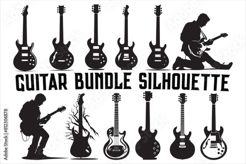 Musical instrument Guitar Bundle Set vector illustration.

