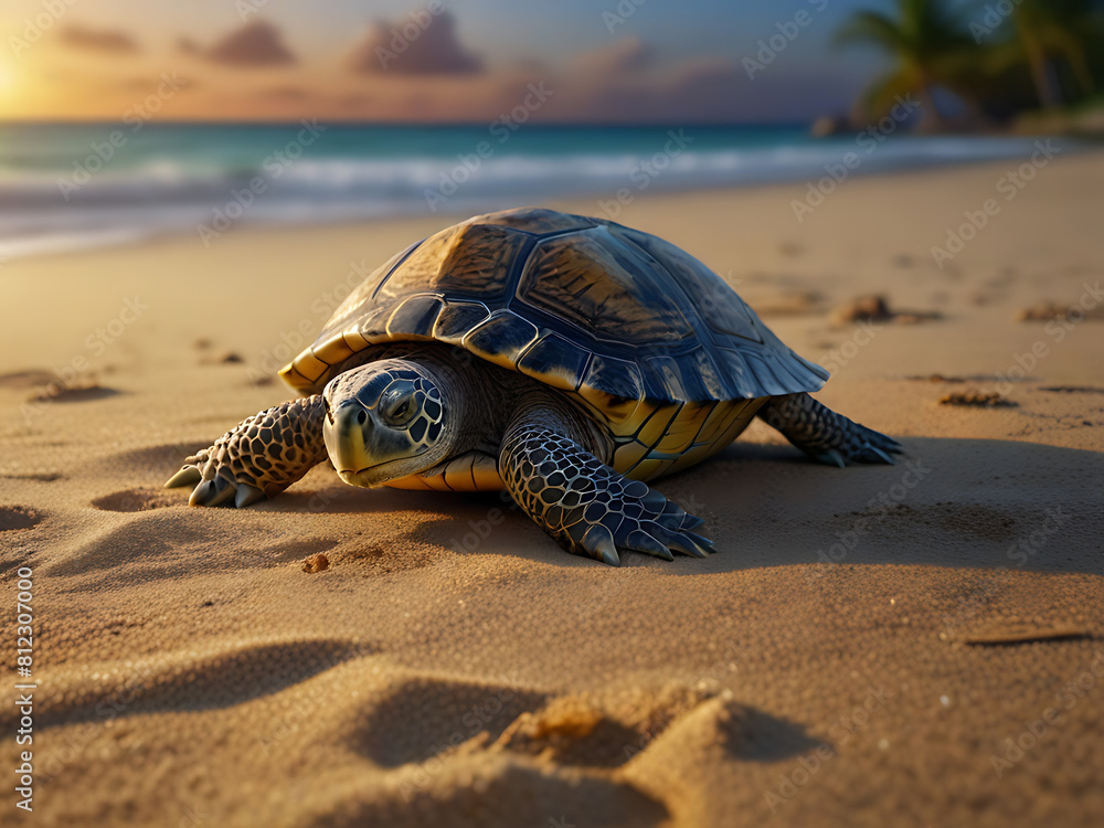 Obraz premium Sea Turtle on a Tropical Beach