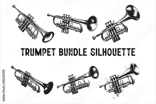 Musical instrument trumpet Bundle Set vector illustration.

