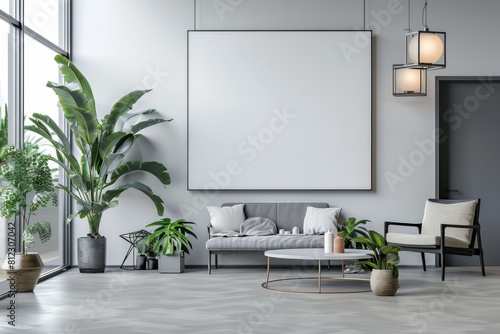 Office Interior with Blank White Poster Mockup created with Generative AI