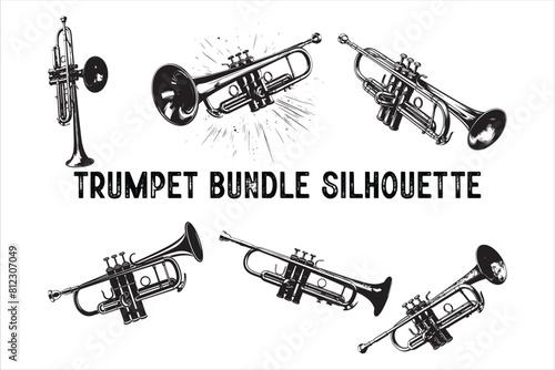 Musical instrument trumpet Bundle Set vector illustration.
