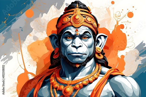 Illustration Lord Hanuman on abstract background for Hanuman Jayanti festival of India and Happy Dussehra celebration backgroundgenerate ai photo