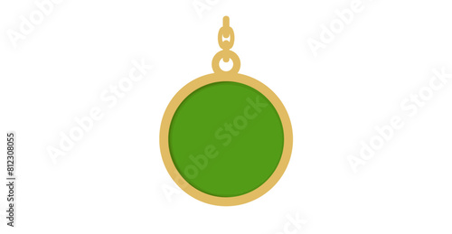 Close Up View Of Round Geometric Shape Gold Plated Pendant Vector Illustration.