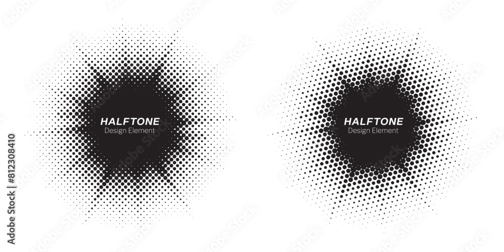 Halftone circle frame background set. Round border Icon using halftone ...