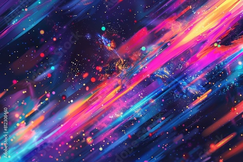 Explore the cosmic databurst that depicts vibrant colors cascading across a hitech background, sharpen with copy space