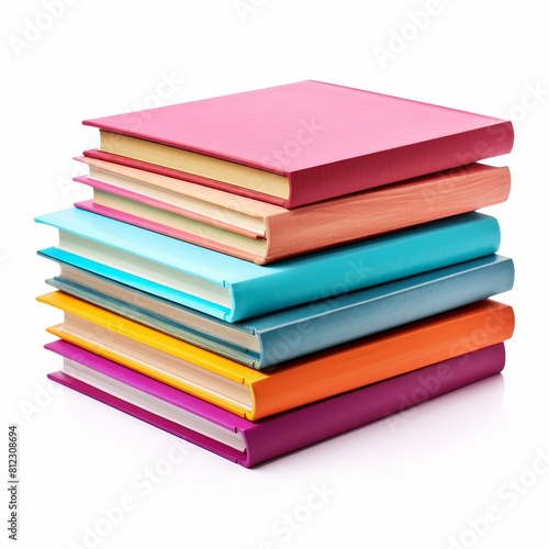 Vibrant stack of multicolored books isolated on white, Ai Generated © Crazy Juke