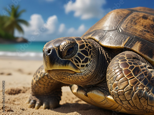 Sea Turtle on a Tropical Beach