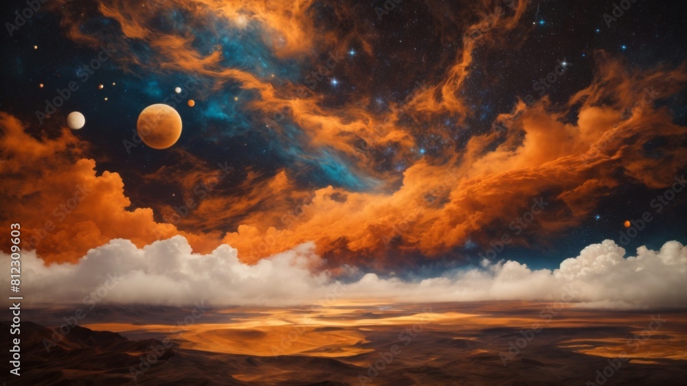 Ethereal Horizons: Abstract Orange and Blue Cloudscape Painting Ethereal Horizons: Abstract Orange and Blue Cloudscape Painting
