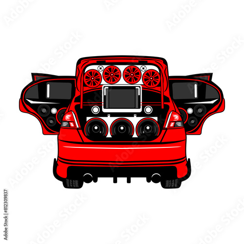 Billede på lærred red super car audio modification open door rear view vector illustration
