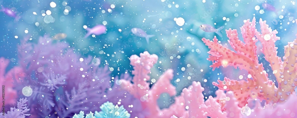A closeup of a coral reef with microplastics embedded in the coral, showing the impact on underwater ecosystems Watercolor style. A closeup of a coral reef with microplastics embedded in the coral, showing the impact on underwater ecosystems Watercolor style.