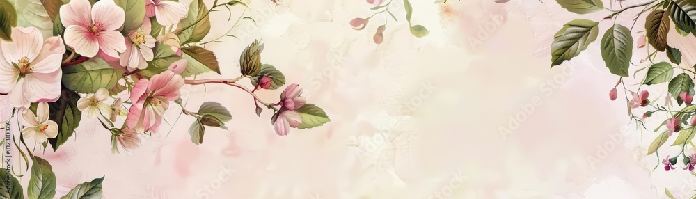 The botanical template captures the essence of spring with a medley of soft flowers and fresh green leaves The botanical template captures the essence of spring with a medley of soft flowers and fresh green leaves