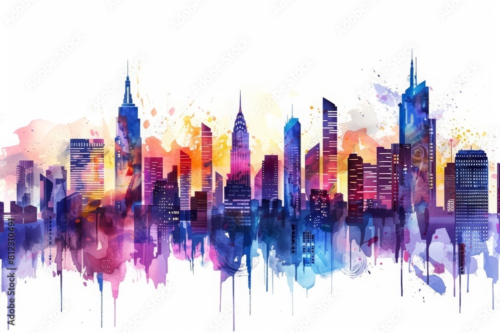 Obraz premium The look of an unconventional cityscape is depicted in a Kawaii creative futuristic charismatic watercolor painting