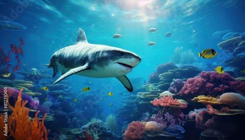 The Giant Sharks in the ocean, portrait of Shark hunting prey in the underwater © Virgo Studio Maple