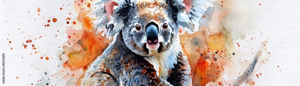 Naklejka premium The sweet expression of a baby koala in a lovely watercolor painting captures the heart, Clipart minimal watercolor isolated on white background