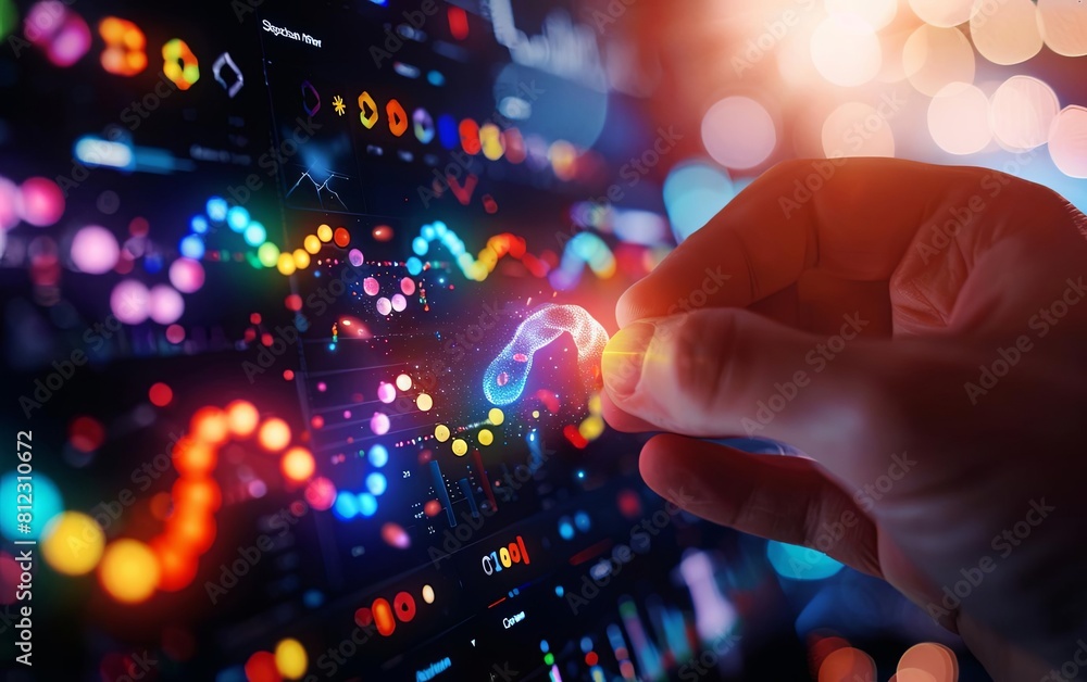 A closeup of a hand with a small DNA model, positioned against a backdrop of genetic sequences on a computer screen A closeup of a hand with a small DNA model, positioned against a backdrop of genetic sequences on a computer screen