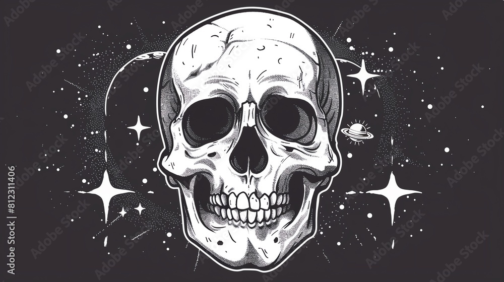 A skull floats in the starry void of space A skull floats in the starry void of space