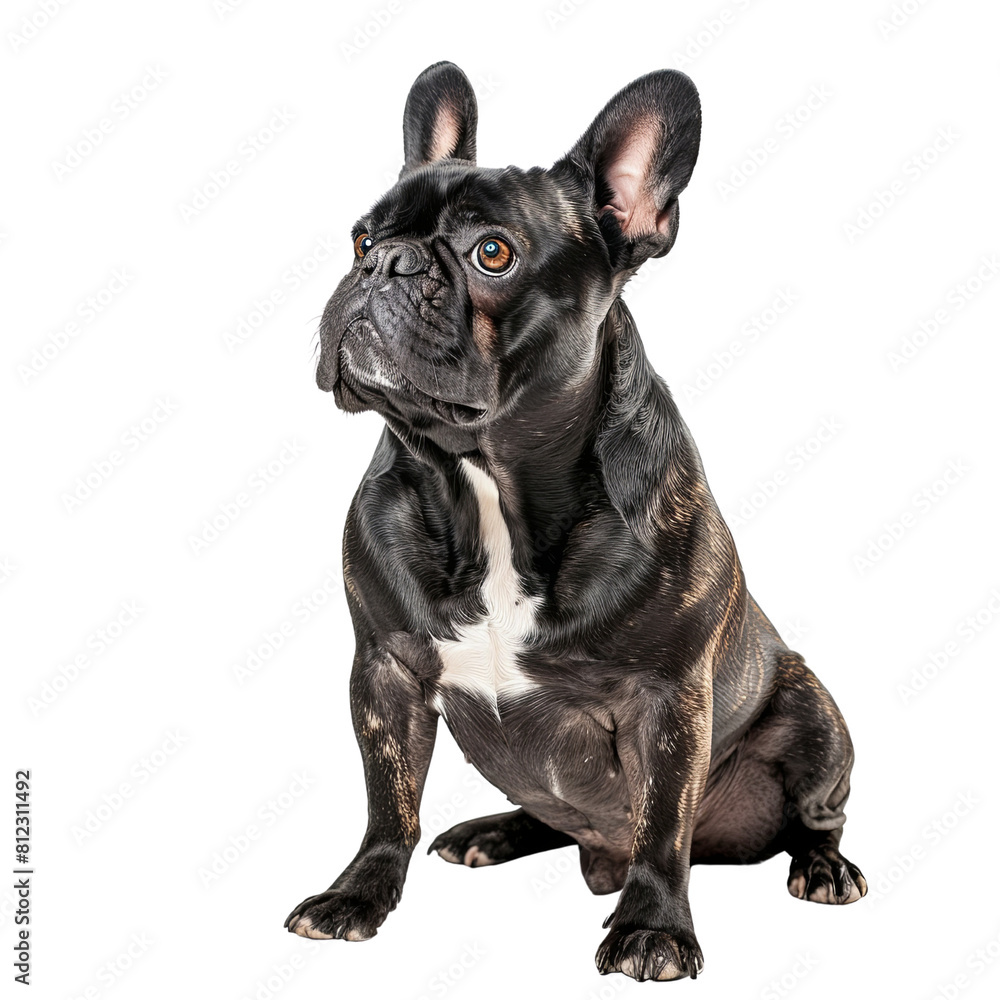 Attentive Black French Bulldog Sitting, Isolate, PNG Attentive Black French Bulldog Sitting, Isolate, PNG