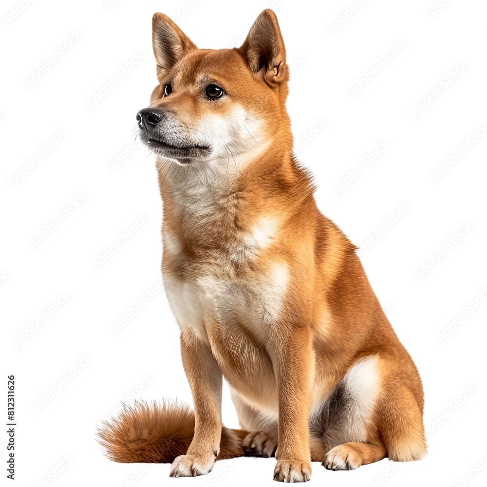 Attentive Shiba Inu Sitting on White Background, Isolate, PNG.