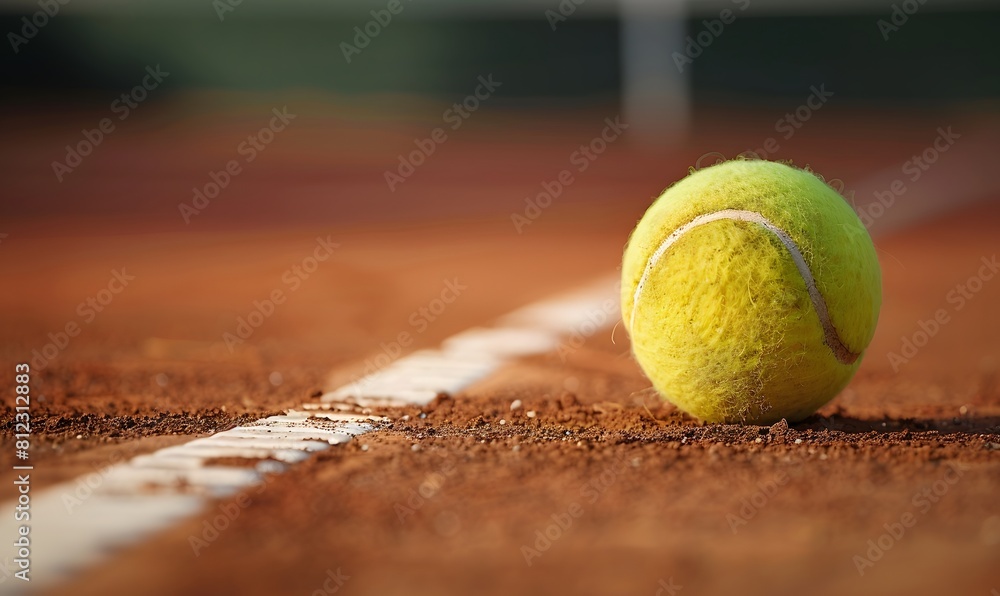 Tennis ball rolling on tennis court, Generative AI