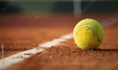 Tennis ball rolling on tennis court, Generative AI © simba kim