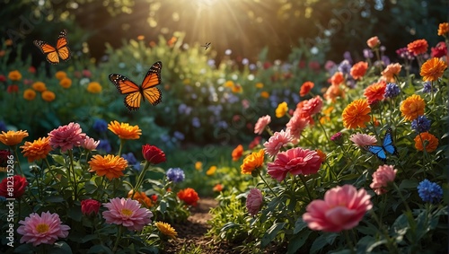 Butterfly on flower Tranquil Garden Flowers and Butterflies