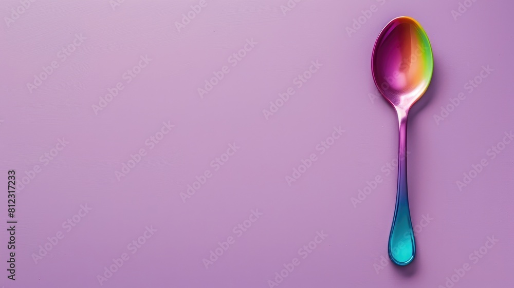 Iridescent spoon on purple background with space for text Iridescent spoon on purple background with space for text