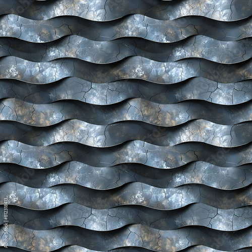 Intricate Metallic Texture with Wavy Patterns. Seamless Repeatable Background.