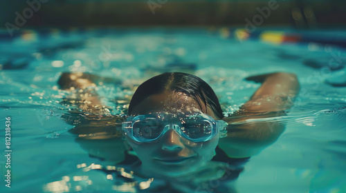 Woman Engaging in Swimming for Physical Exercise and Wellness