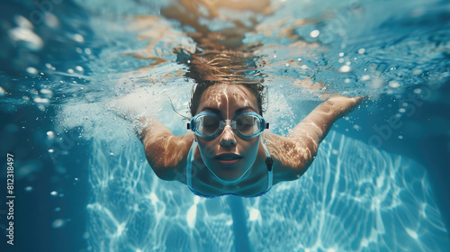 Woman Engaging in Swimming for Physical Exercise and Wellness