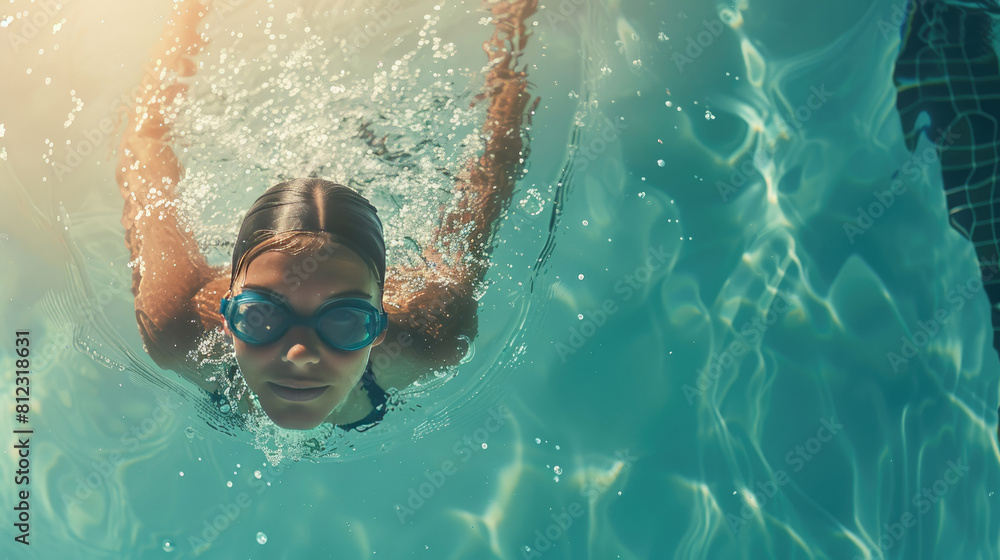 Naklejka premium Woman Engaging in Swimming for Physical Exercise and Wellness