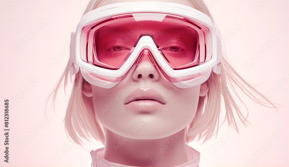 Futuristic Blonde Model in White and Pink Sports Goggles with Cyberpunk Aesthetic Futuristic Blonde Model in White and Pink Sports Goggles with Cyberpunk Aesthetic