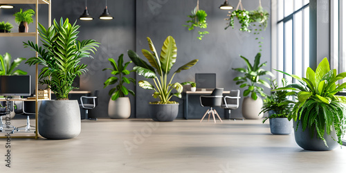 Indoor plants and greenery in an office setting bringing nature indoors.