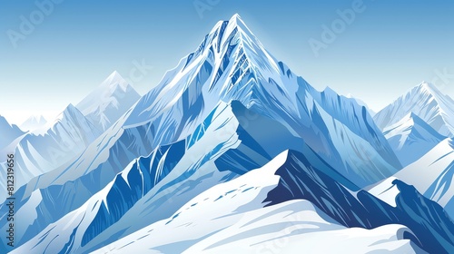 Illustration Of The Majestic Snowcapped Mountain With Sharp Peaks And Deep Blue Sky