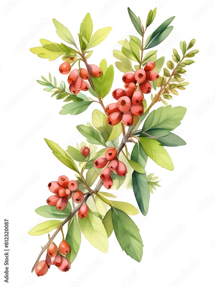Barberry Fruit Watercolor Plant Nature Art Barberry Fruit Watercolor Plant Nature Art