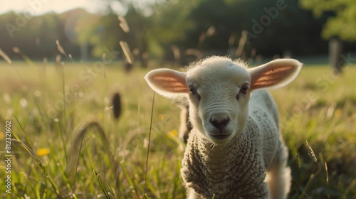 An adorable small lamb in a field
