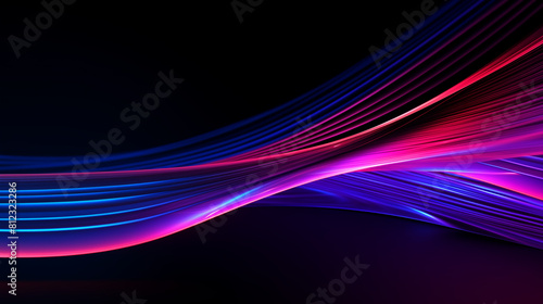 Neon blue and pink light waves intersecting on a black background
