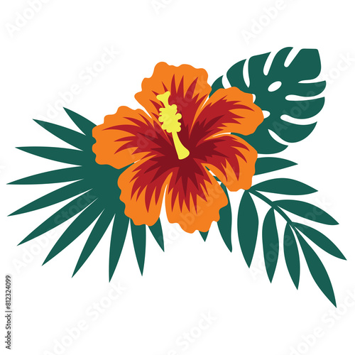 Hibiscus flower vector cartoon illustration