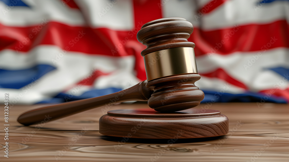 Symbolic Representation of the UK Criminal Law - Gavel in front of the United Kingdom Flag