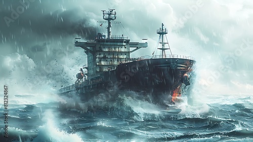 A ship is in the middle of a stormy sea