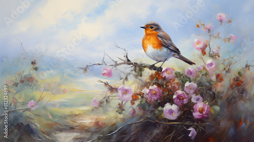 Flowers and bird artistic texture abstract decorative painting
