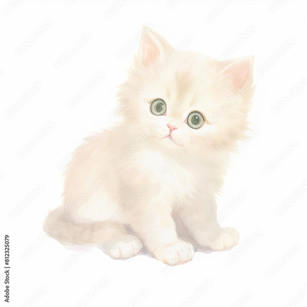 A cute white kitten with green eyes