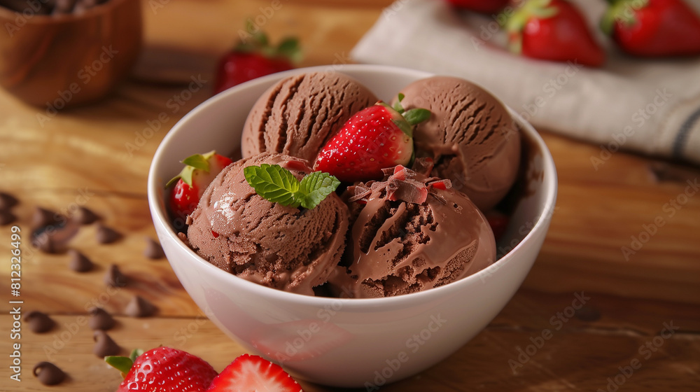 chocolate ice cream in a tempting bowl, Ai generated Images chocolate ice cream in a tempting bowl, Ai generated Images