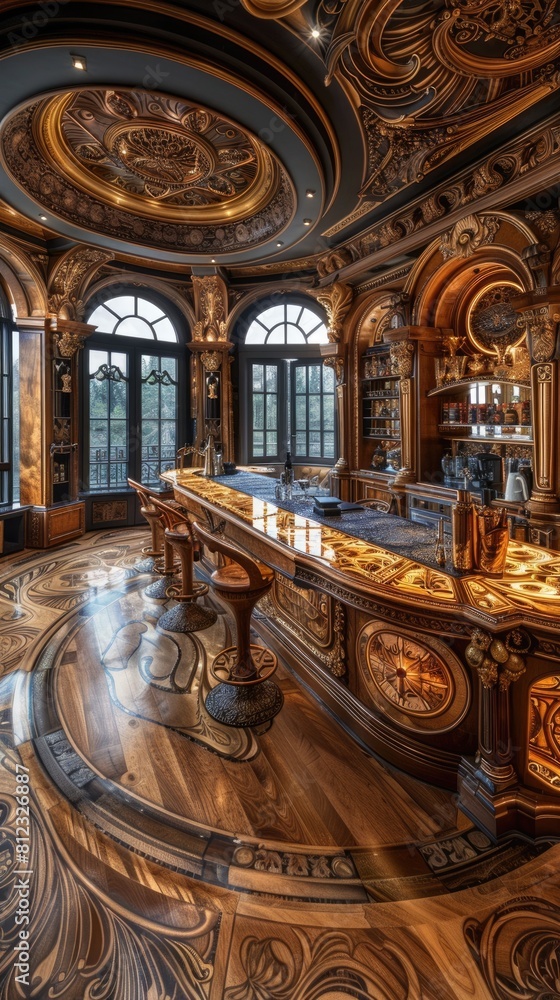 Obraz premium Art modern nouveau kitchen design, innovative, stylish concepts blending contemporary aesthetics classic art nouveau elements, creating unique inspiring spaces for culinary creativity modern living.