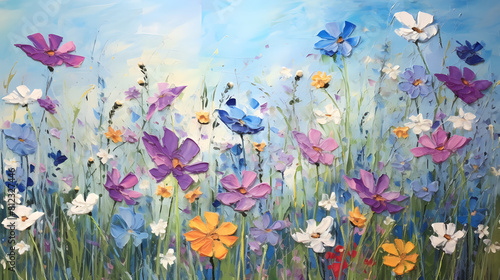 Impressionist wildflower Blues illustration background poster decorative painting