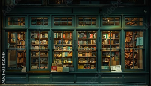 Imagine a bookstore window display featuring the latest releases from bestselling authors, enticing passersby to explore new literary worlds photo