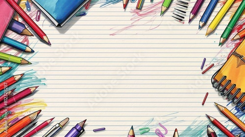A collection of multi-colored pencils on a notebook paper